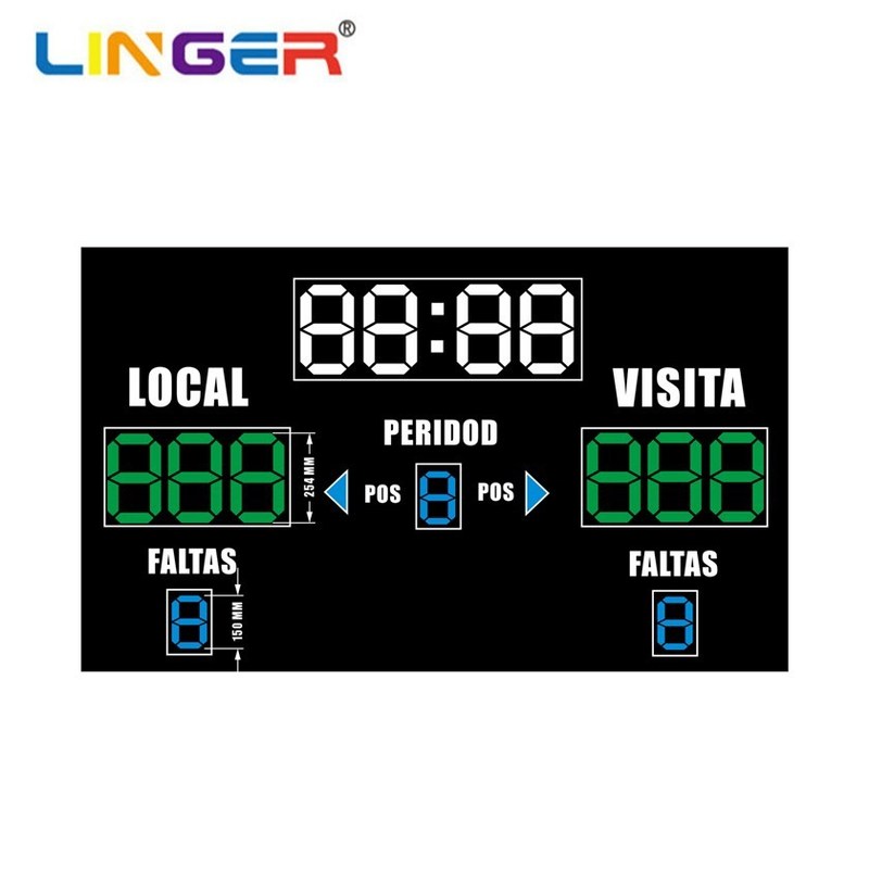 Blanco/verde/azul Brillo de la altura Tablero electrónico para el juego de baloncesto