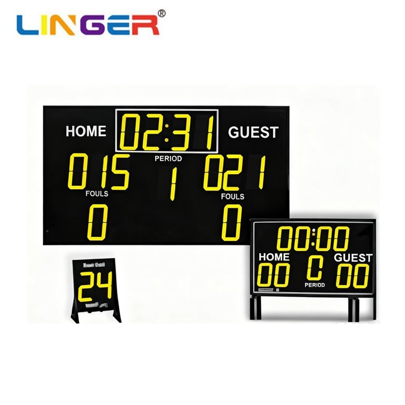 Tablero amarillo de baloncesto LED con Mini Repetidor y Reloj de Tiro